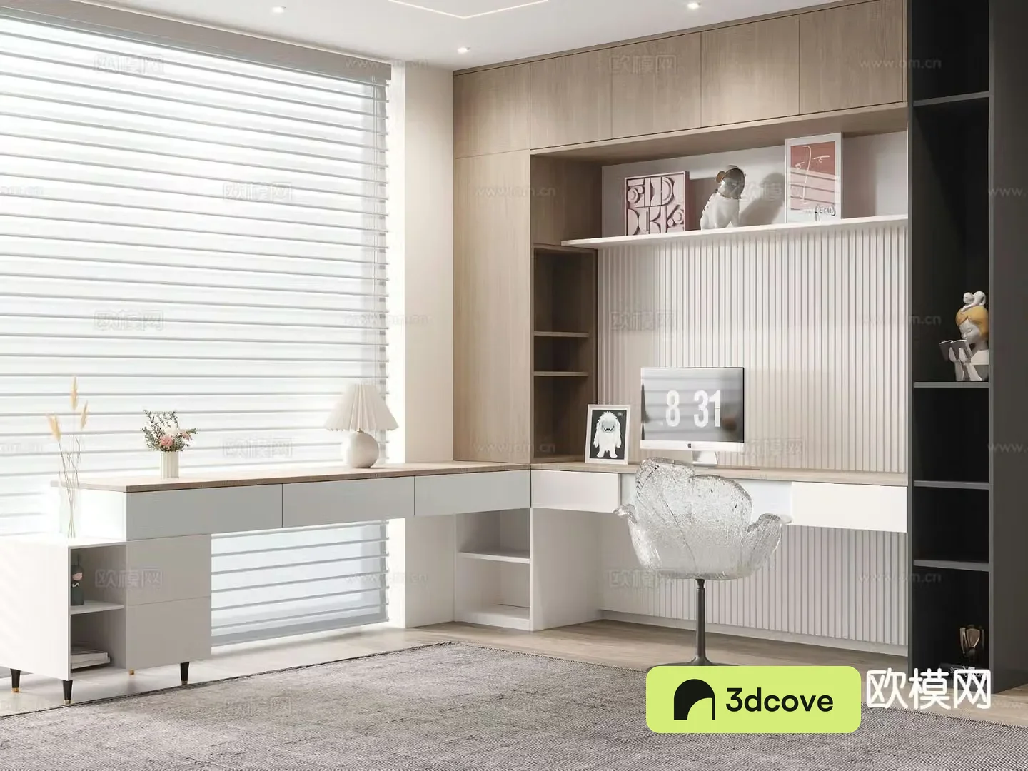 Modern bookcase desk integrated corner desk