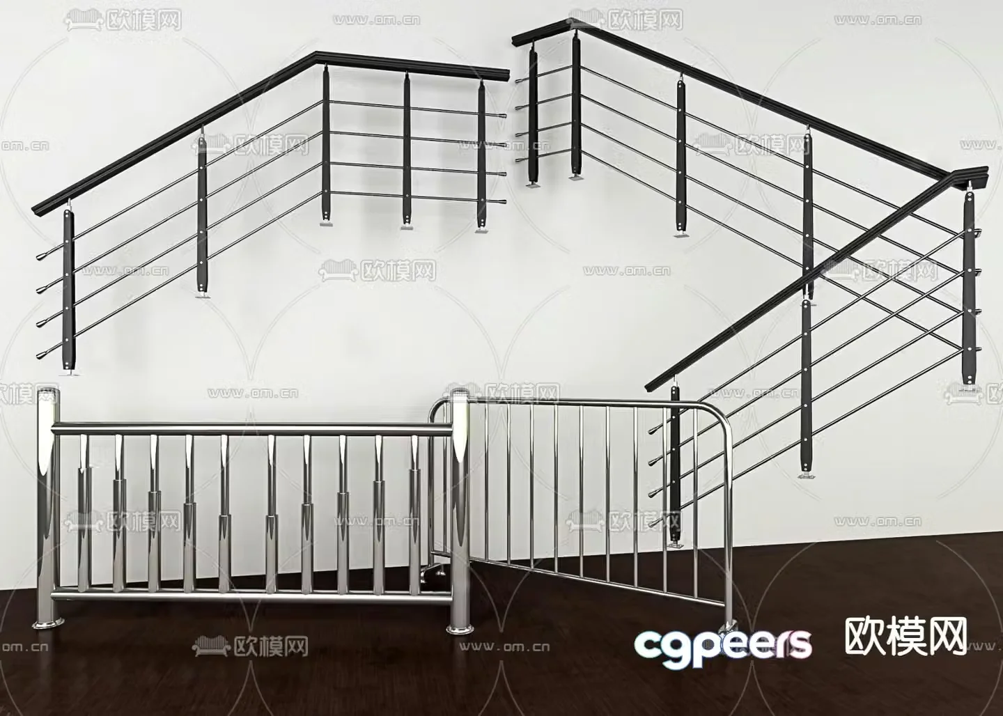 Modern stainless steel railing 3d model