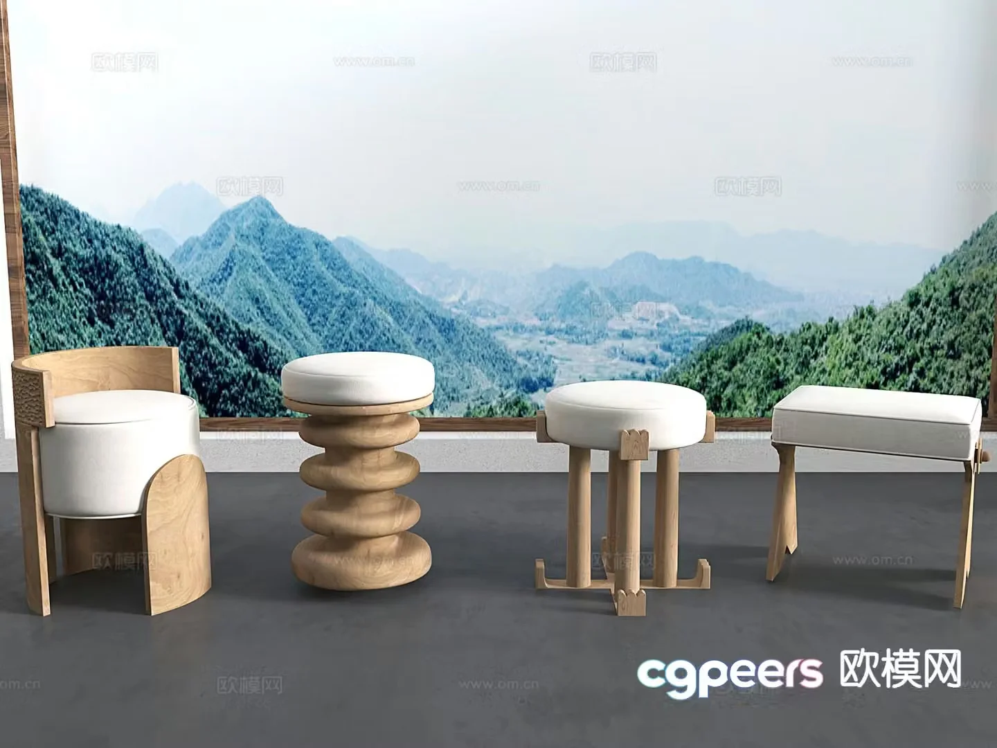 Stool low stool shoe changing stool round bench 3d model
