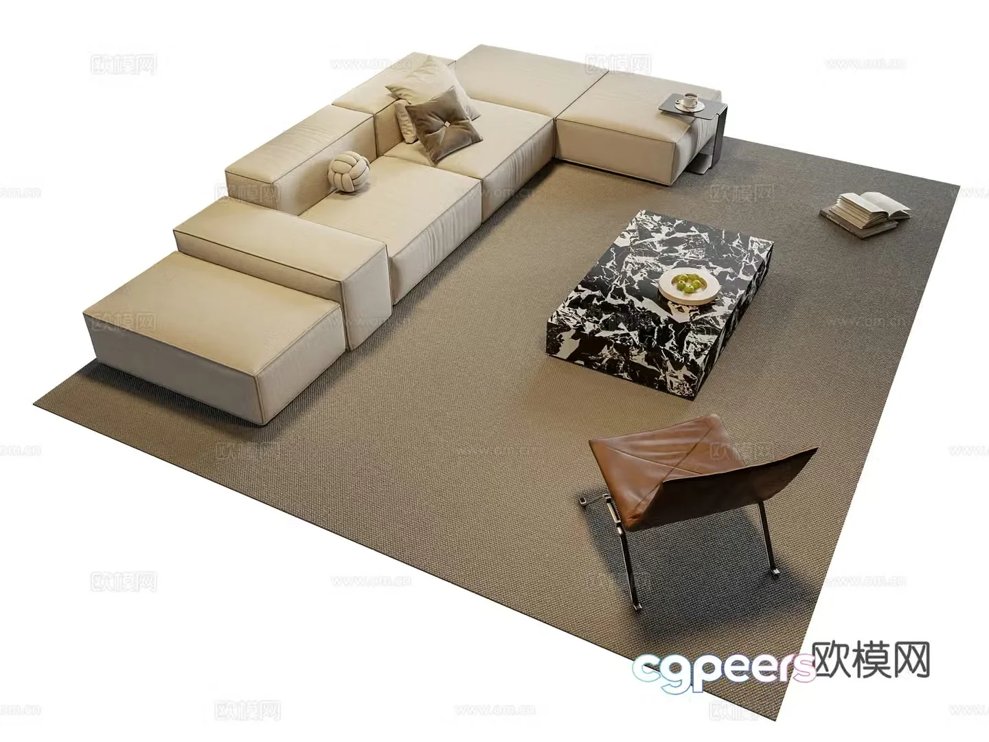 Modern square sofa coffee table modular sofa 3d model