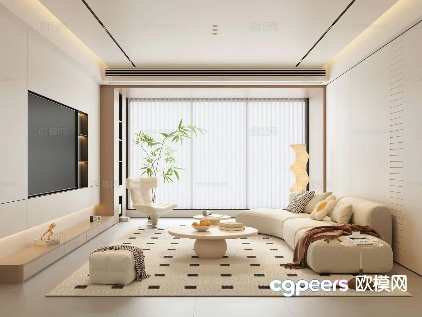 Cream style living room 3d model