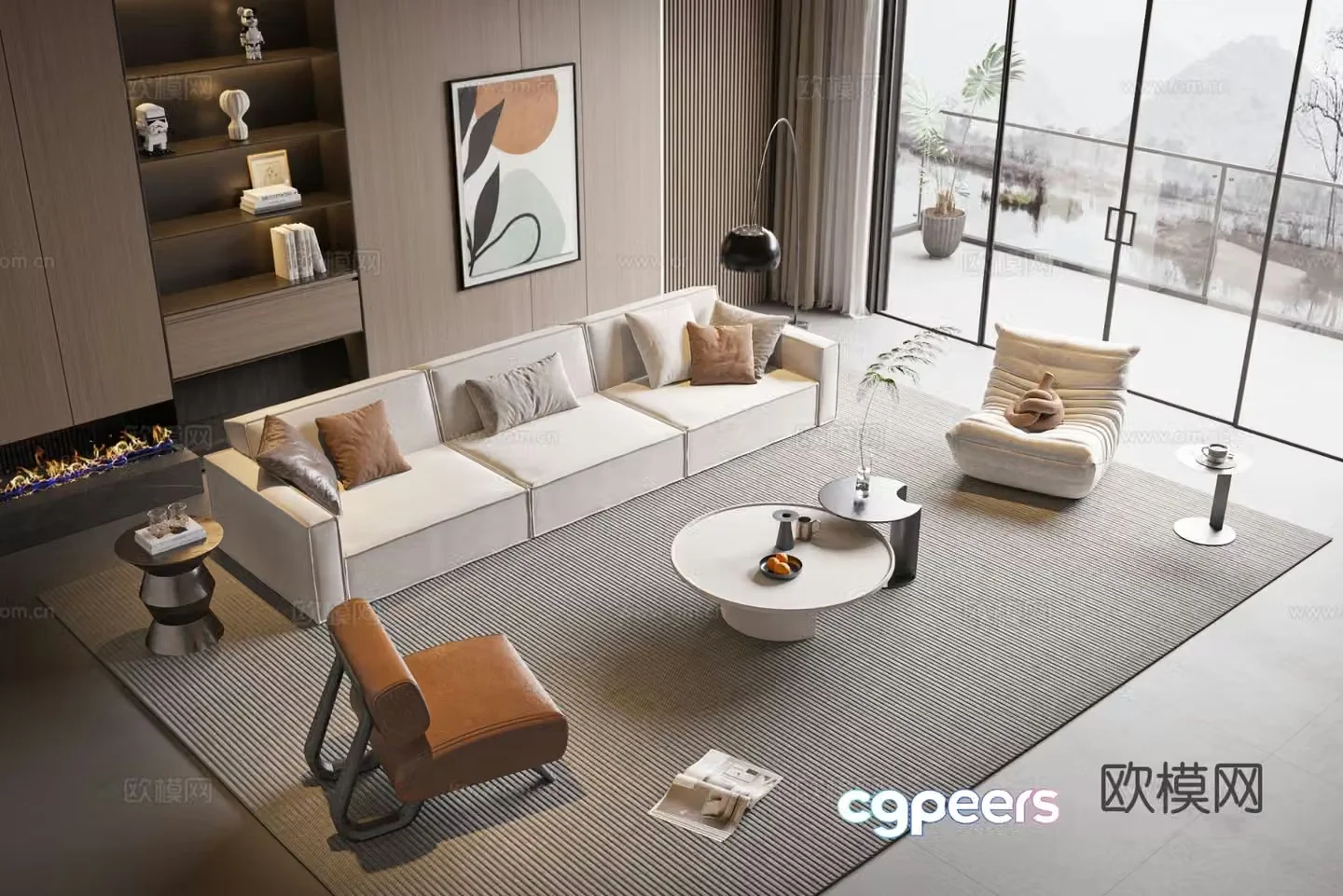 Modern square sofa coffee table combination sofa 3d model