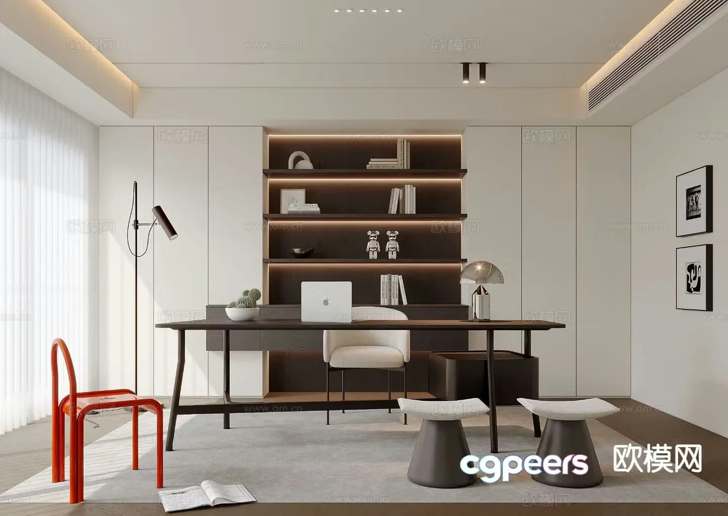 Modern study room 3d model