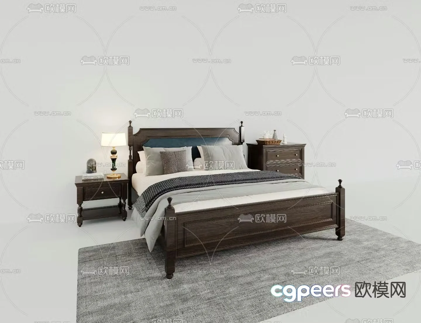 American double bed 3d model