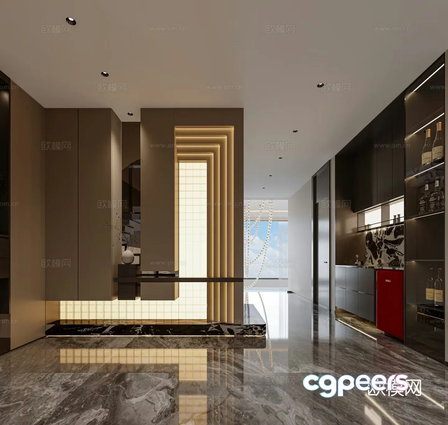 Modern Italian light luxury entrance scene decorative cabinet 3D model