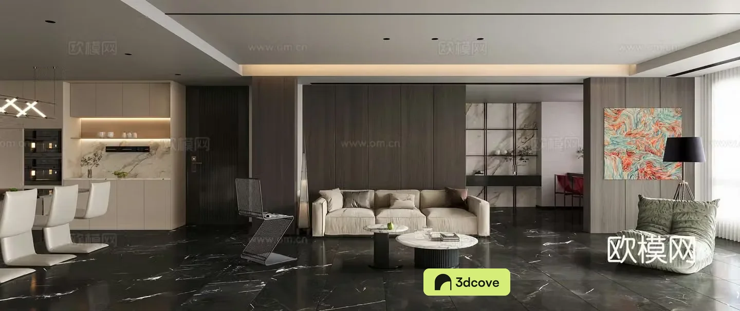 Modern black white and gray light luxury living restaurant