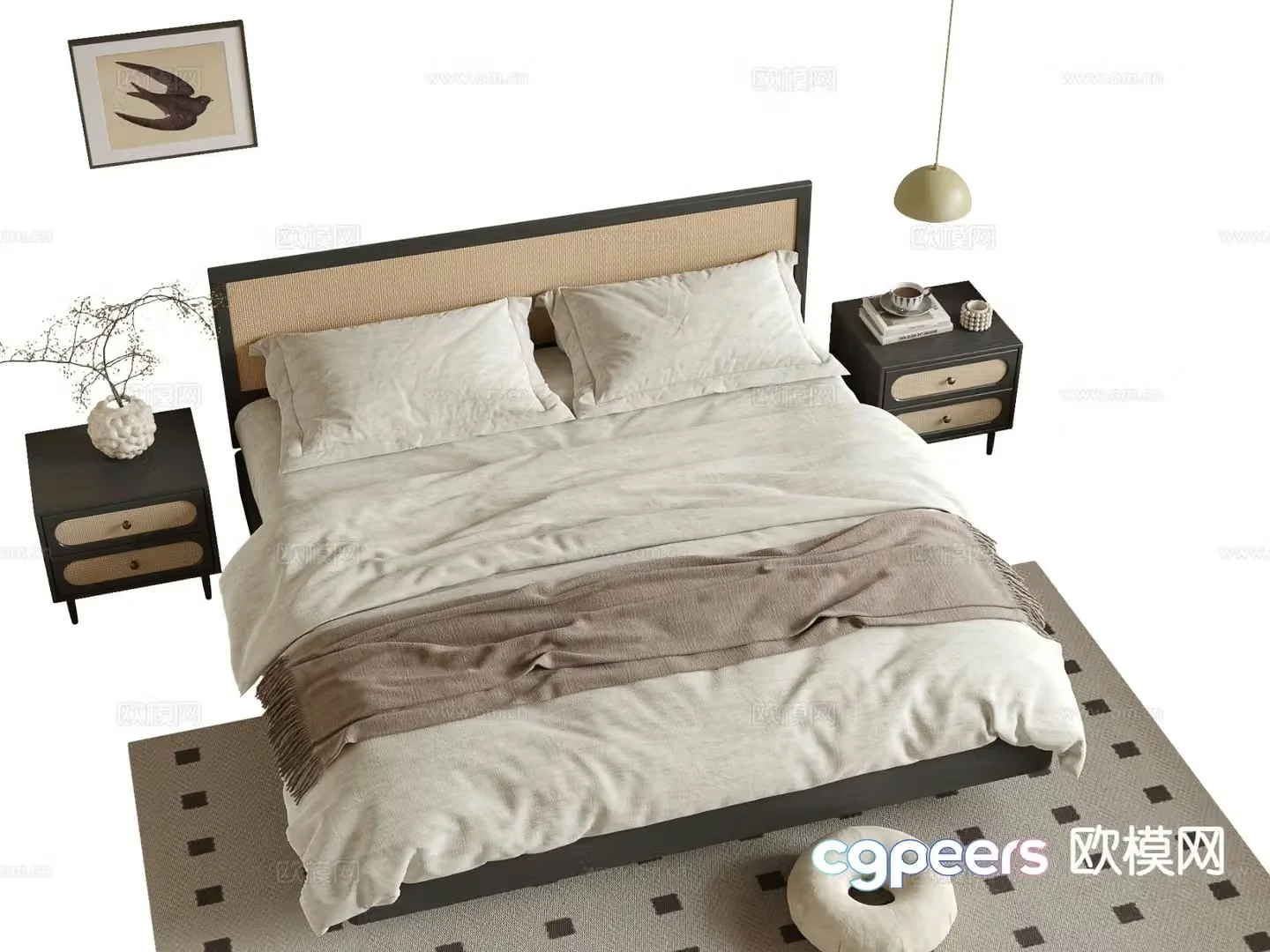 Wabi-sabi style double bed 3d model