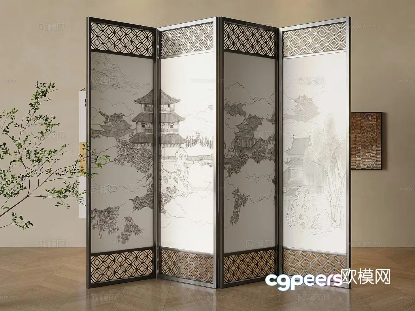 New Chinese style folding screen 3d model