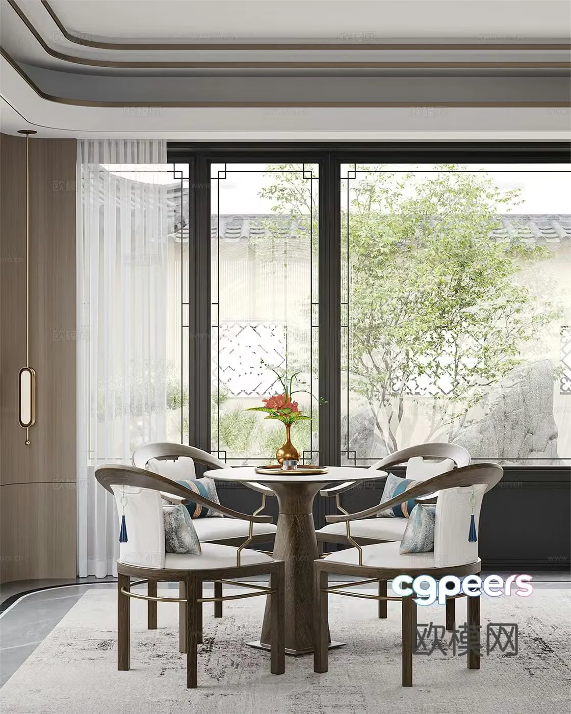New Chinese dining table and chairs 3d model