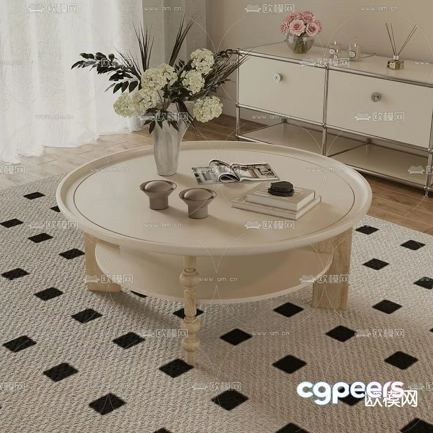 French coffee table cream style coffee table 3d model