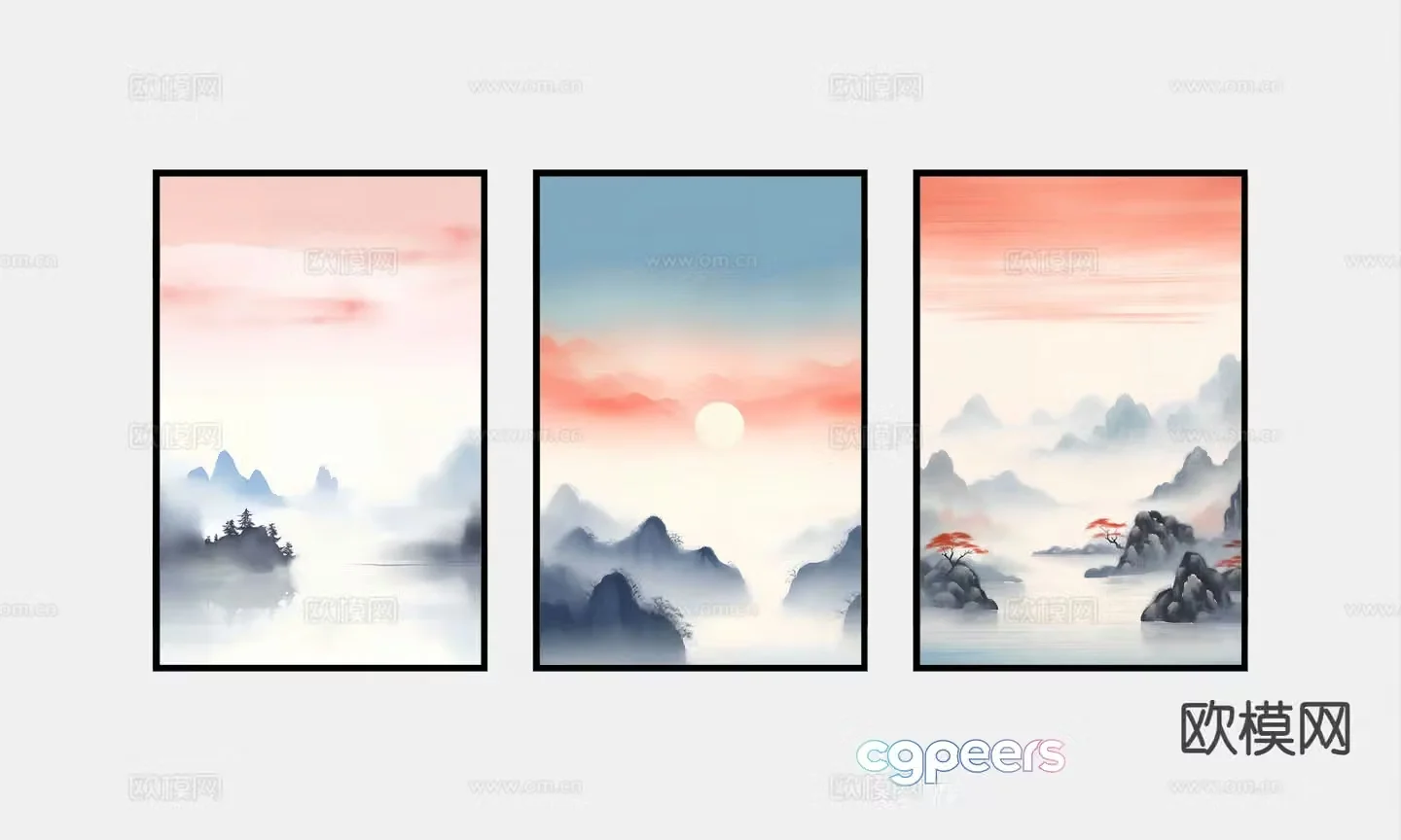 New Chinese style landscape painting decorative painting 3D model