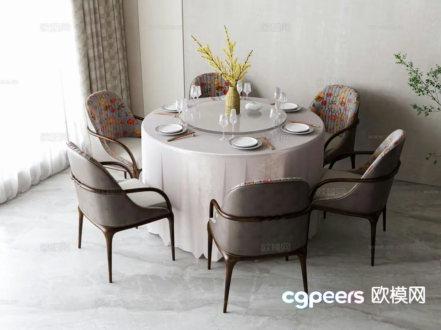 Simple European dining table and chairs 3D model