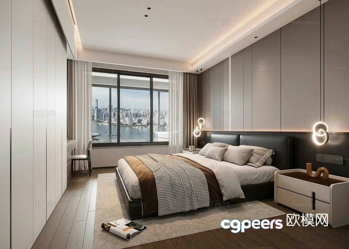 Modern minimalist black white and gray bedroom 3d model