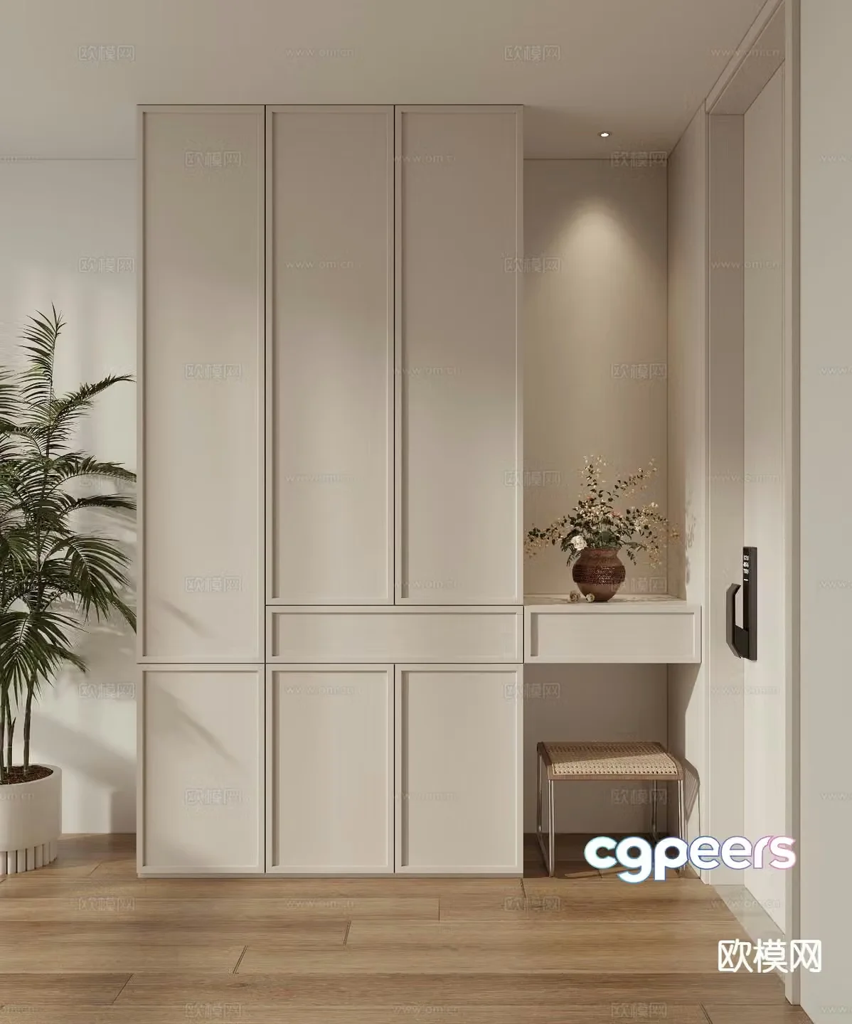Cream Style Shoe Cabinet Entrance Shoe Cabinet 3D Model