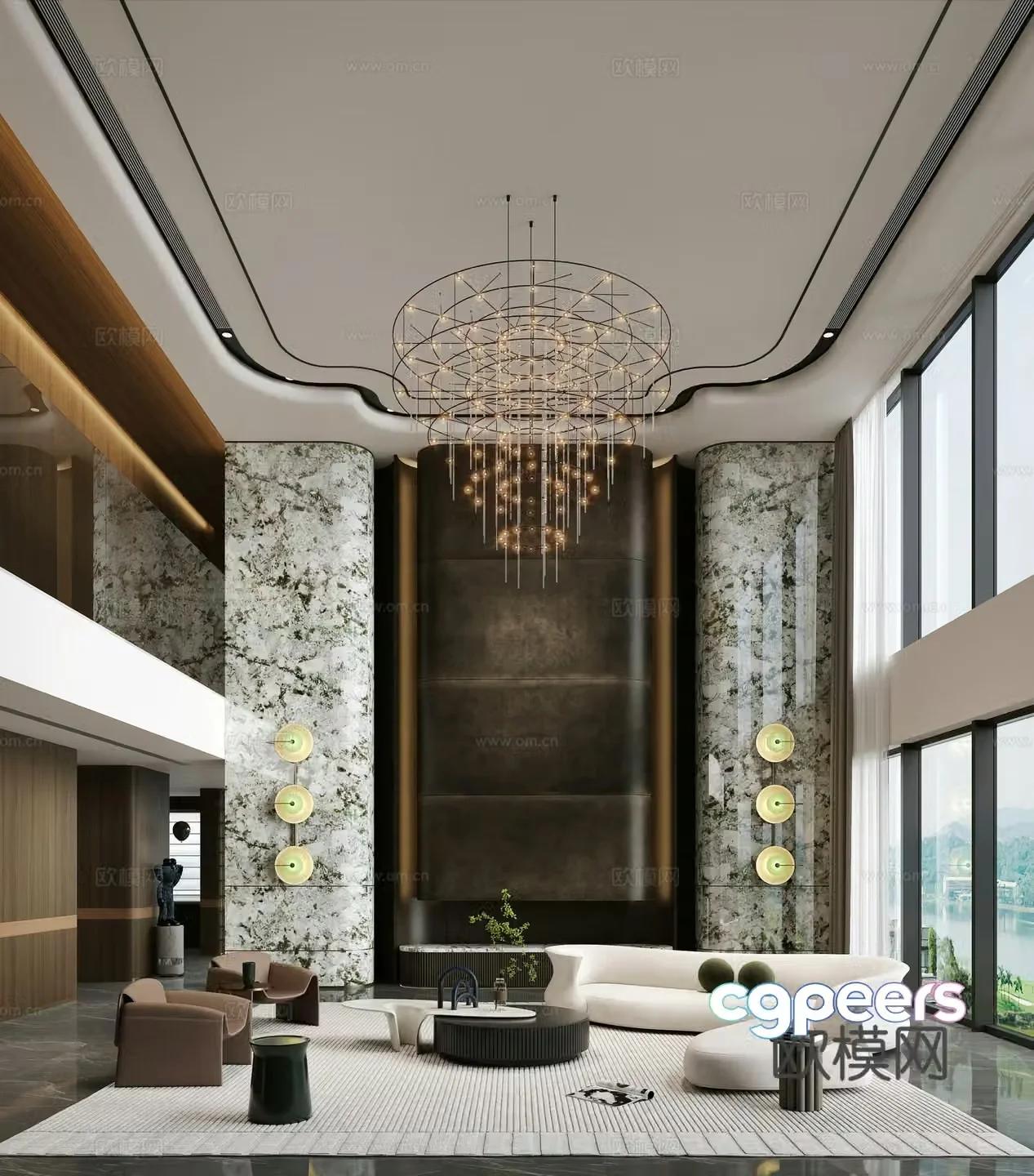 Modern duplex club high-end living room light luxury living room villa living room 3D model