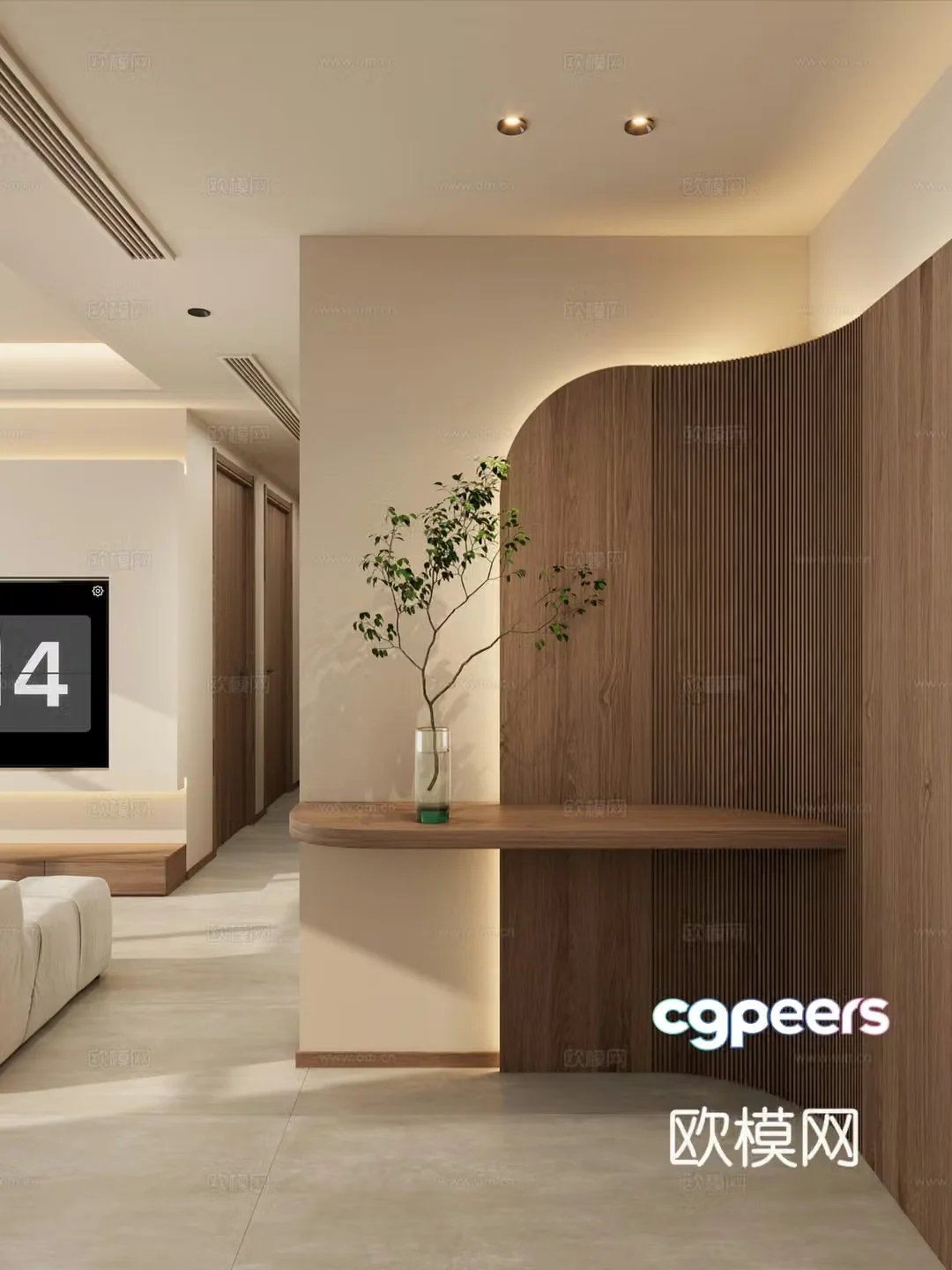 Cream medieval style solid wood partition curved shape no main light living room entrance 3D model