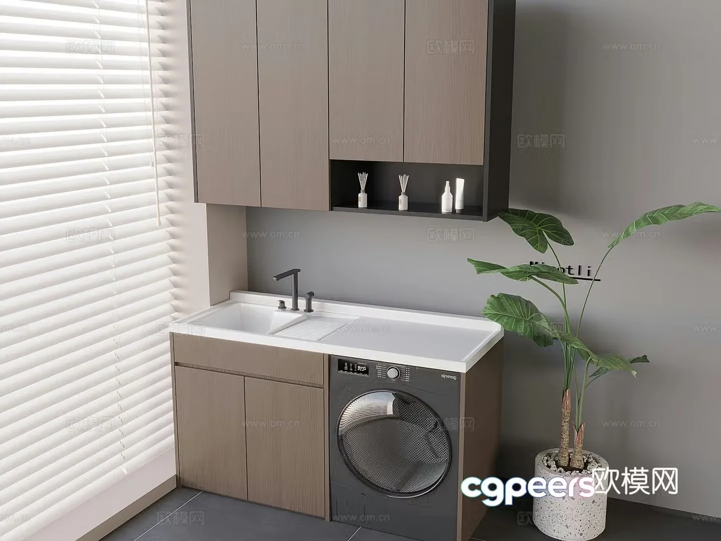 Nordic balcony washing machine cabinet drum washing and drying washing machine washing machine sink faucet aromatherapy 3D model