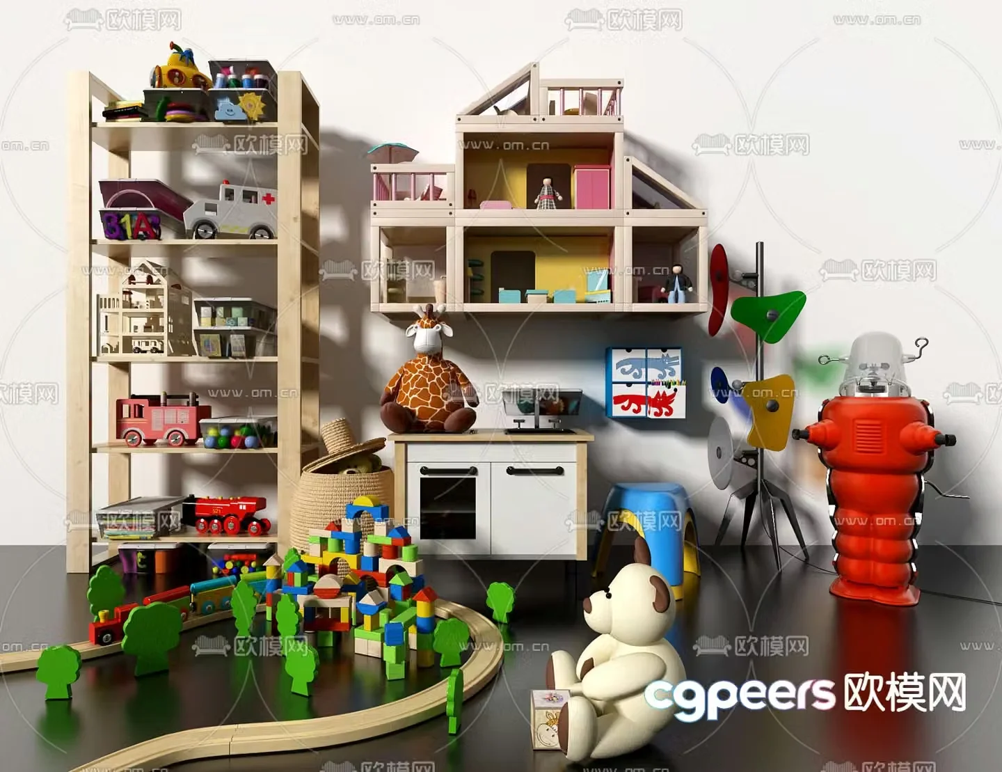 Modern children’s toy cabinet shelf 3d model