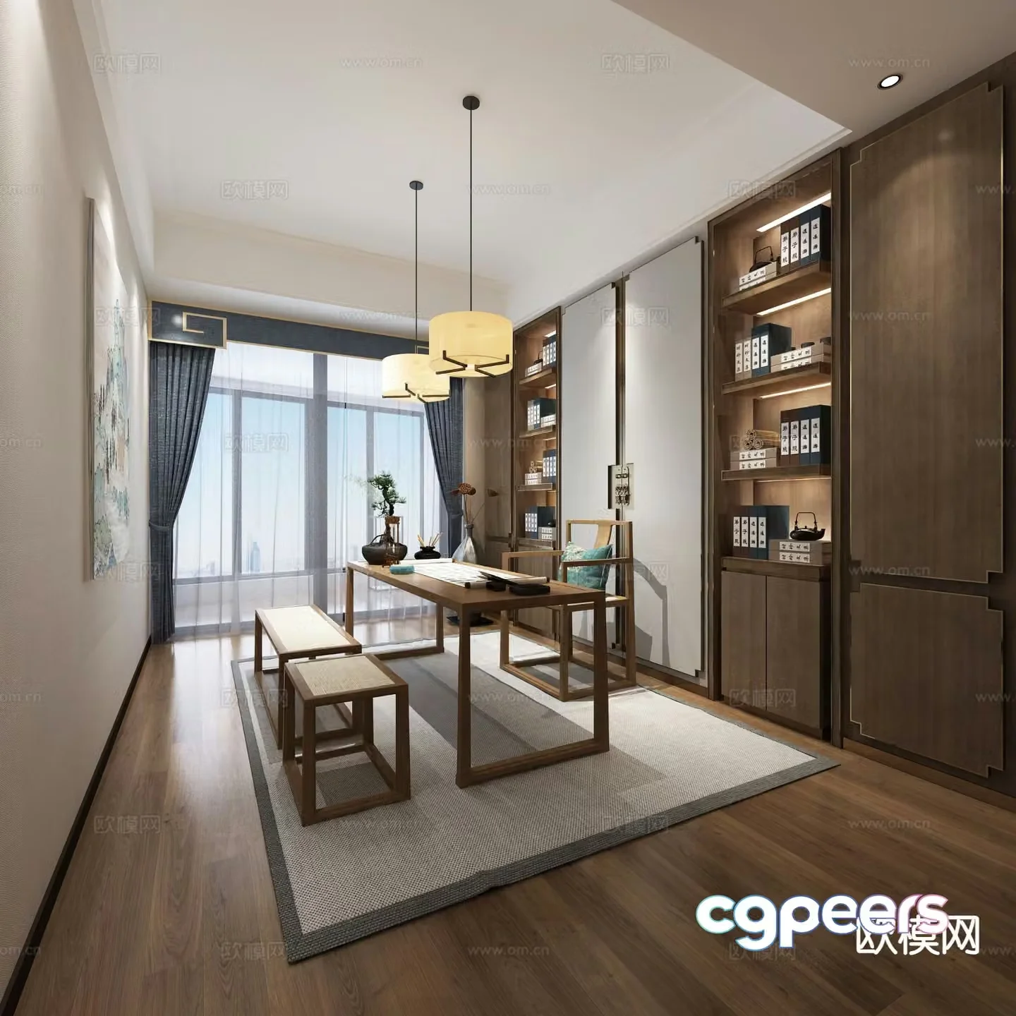 New Chinese style study 3D model