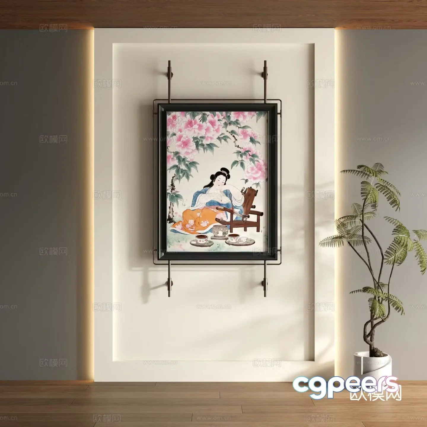 New Chinese style decorative painting figure painting hanging painting 3D model