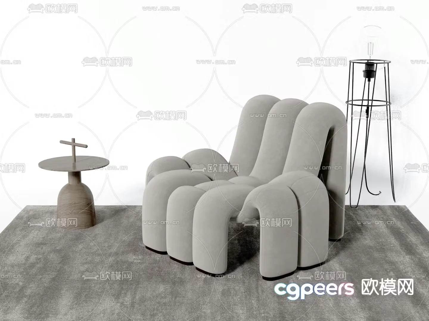 High-end gray leisure chair table 3d model