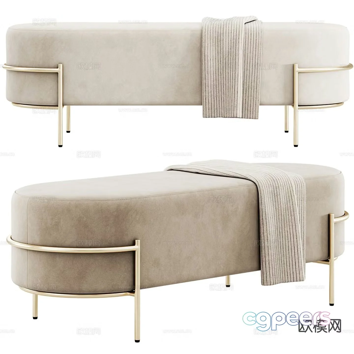 LIV Decora simple European fabric bed end stool 3D model