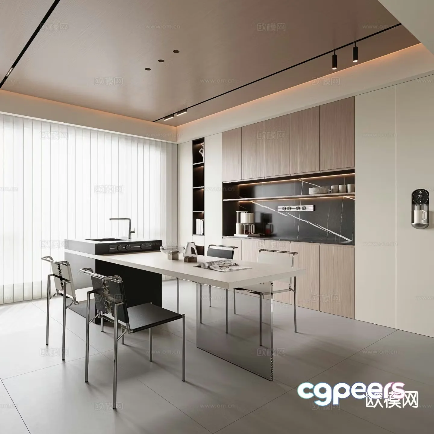 Modern minimalist restaurant island dining table 3d model