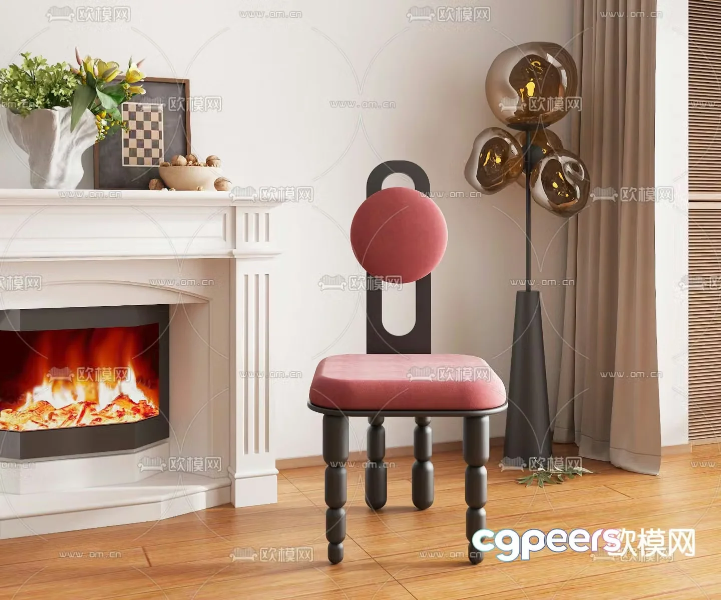 french chair retro dining chair 3d model