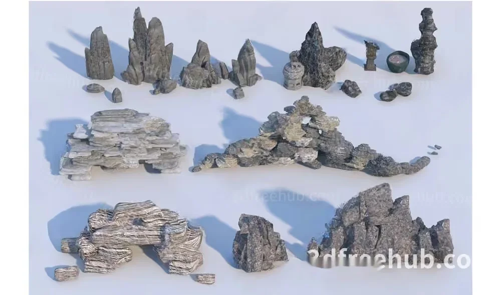 A Collection Of Grey Rocks 3D Model – 21437 – VRAY Render