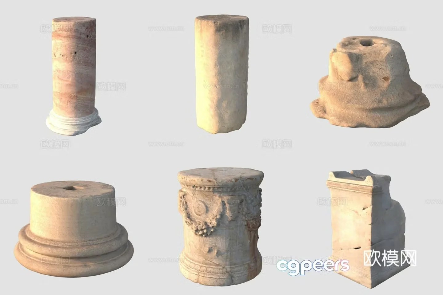 Ancient Roman pillar stone pillar stone sculpture 3D model