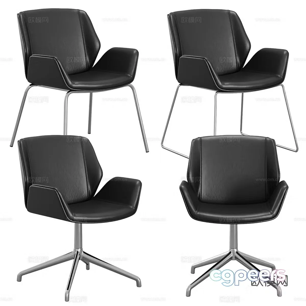 Modern Italian black leather office chair 3d model