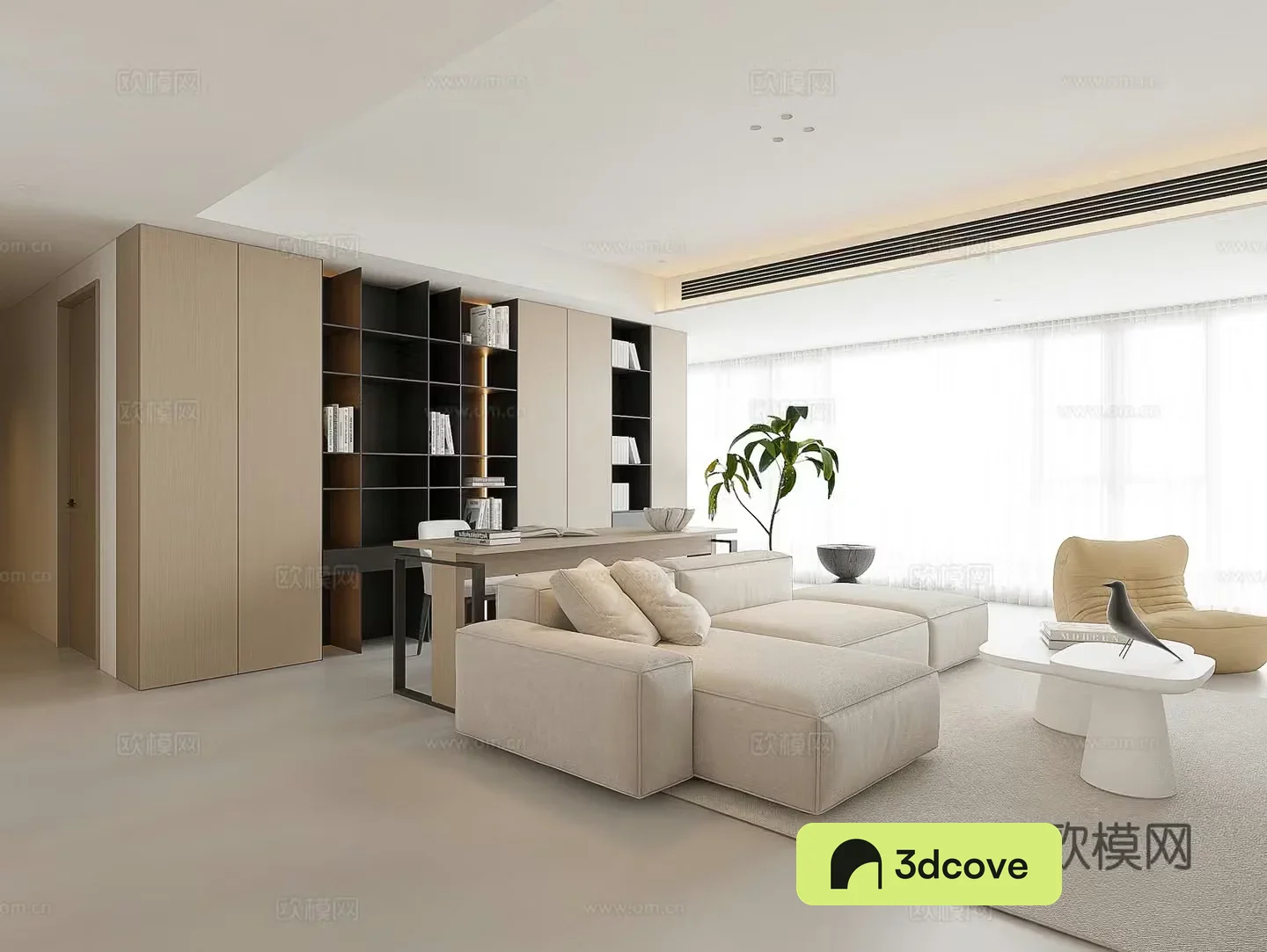 Modern living and dining room Log cafe Minimalist living and dining room Large flat living and dining room Living room bookcase