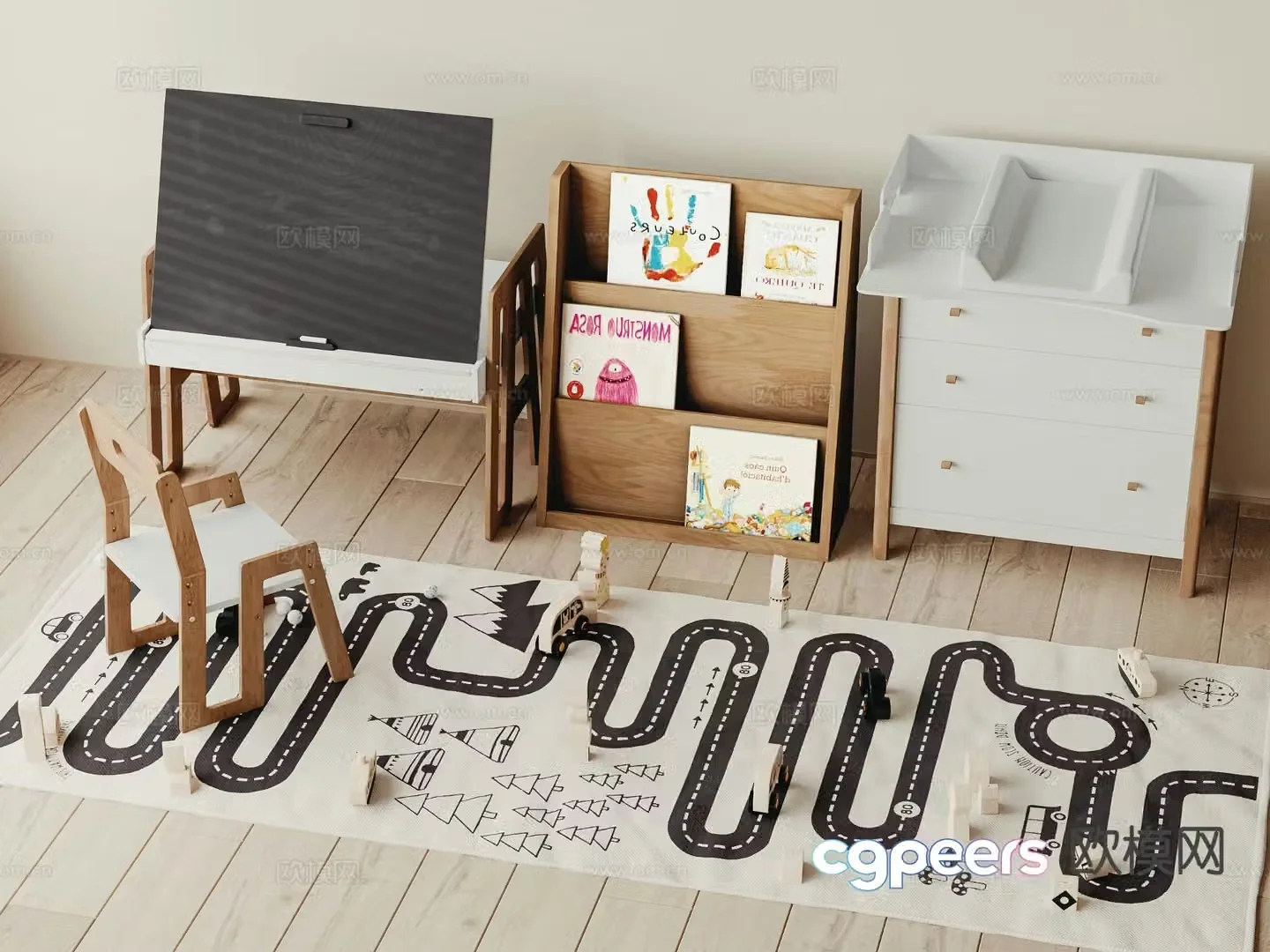 Children’s products small blackboard small bookshelf 3d model