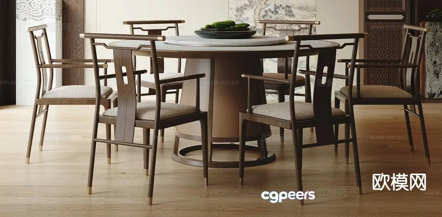 New Chinese dining table and chairs 3d model