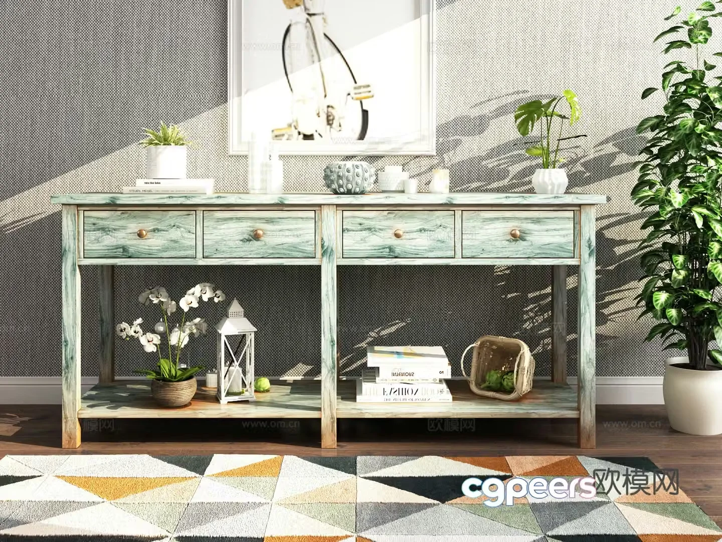 Modern side cabinet chest of cabinets ornaments green plant ornaments 3D model
