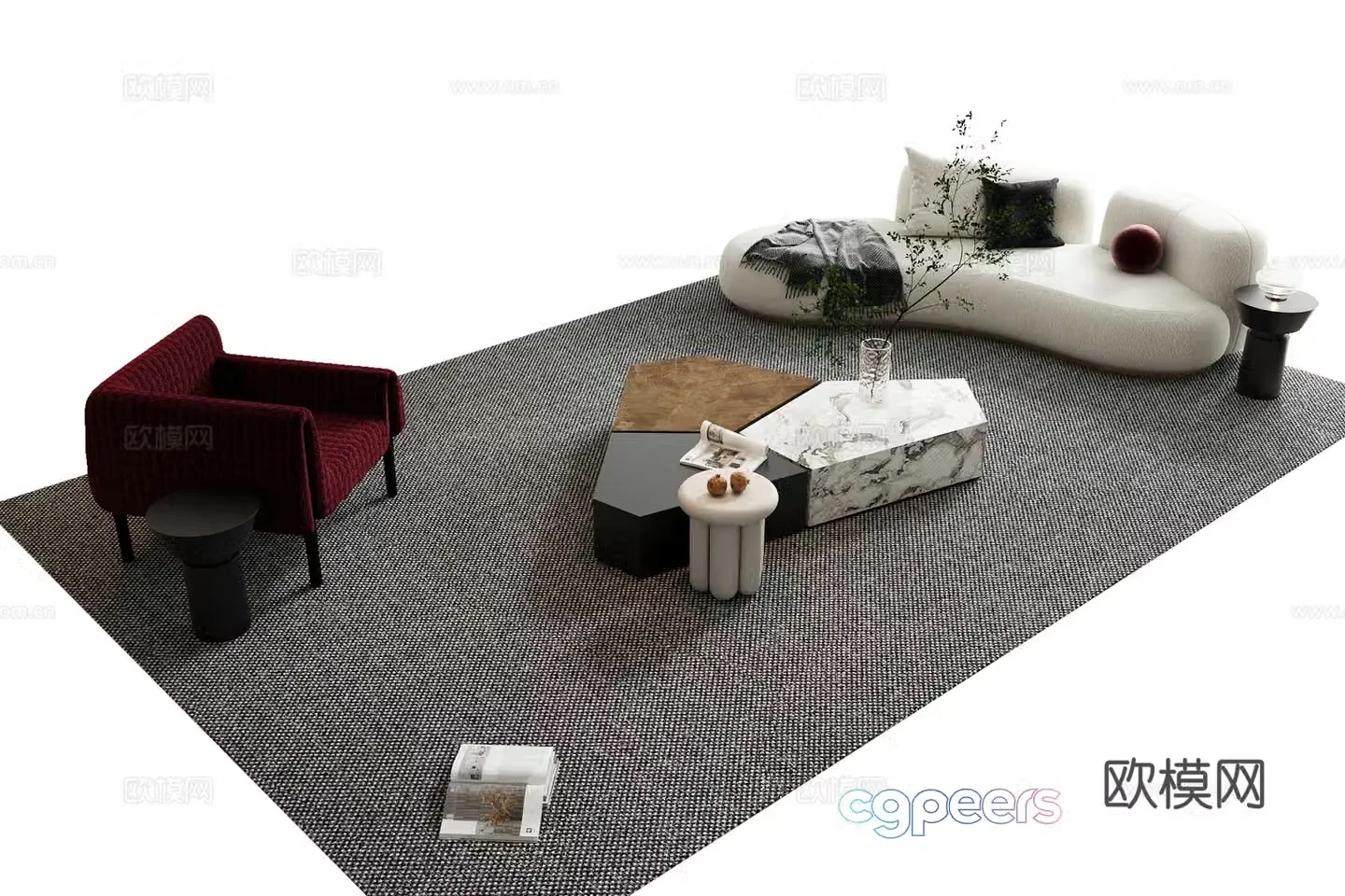 Modern sofa coffee table combination 3D model