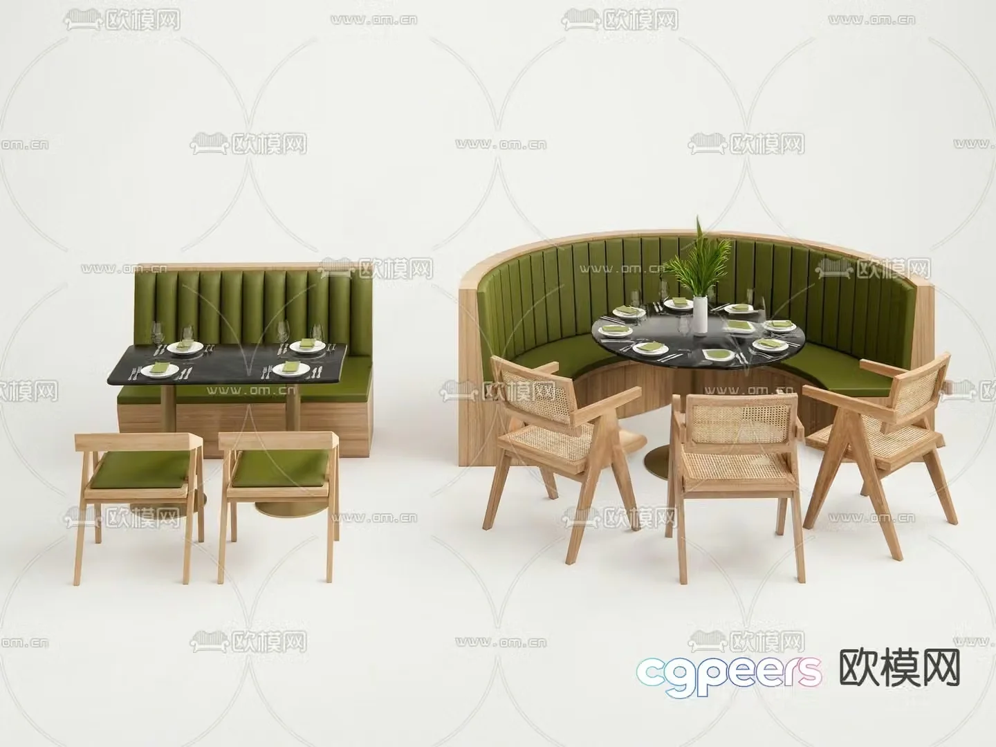 booth sofa booth dining table and chairs 3d model