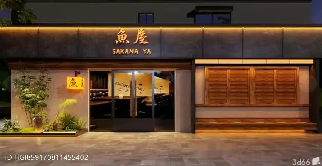 A Japanese Restaurant Storefront With A Sign That Reads Sakana Ya 3D Model – 17965 – VRAY Render
