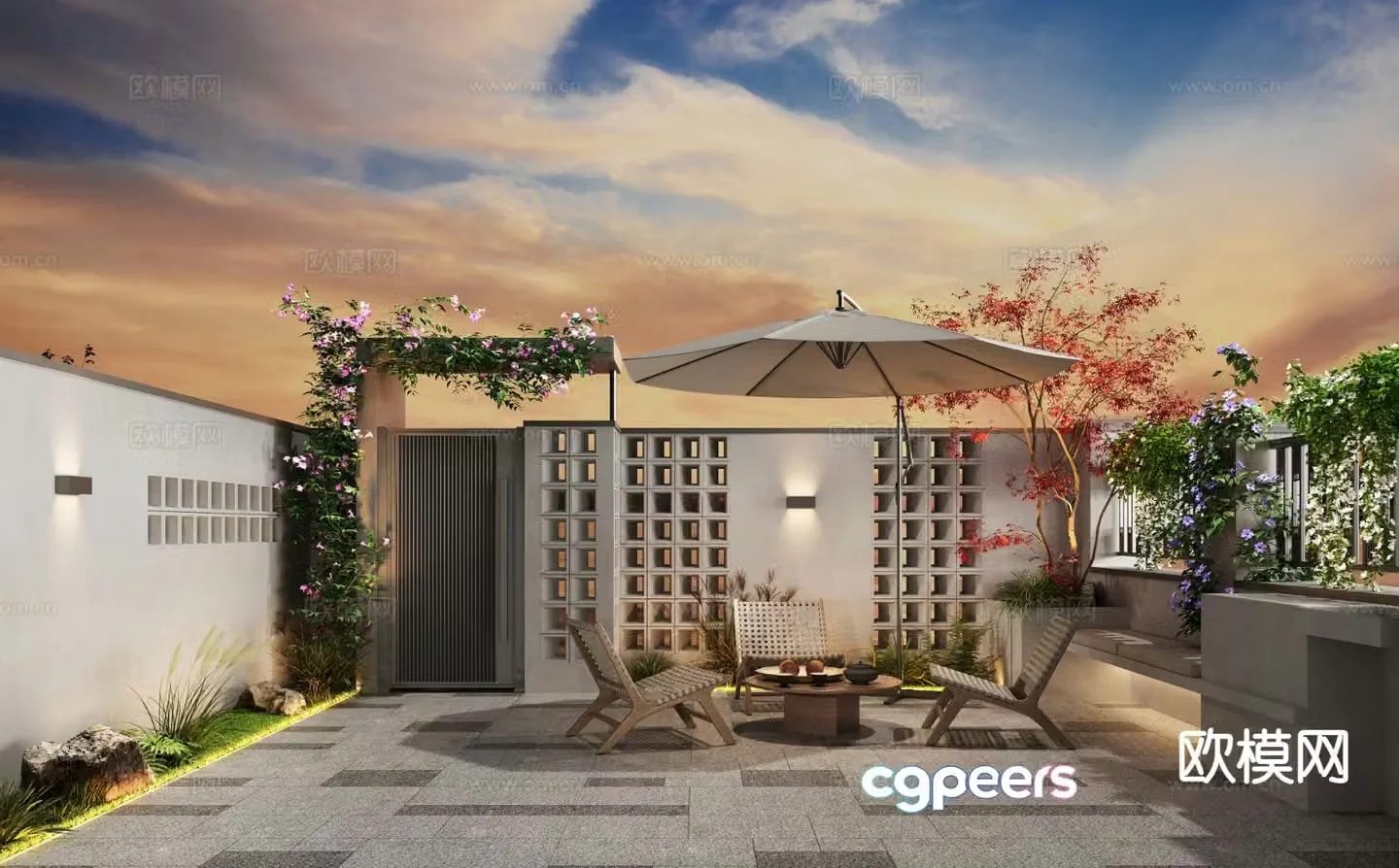 Villa garden courtyard landscape 3d model