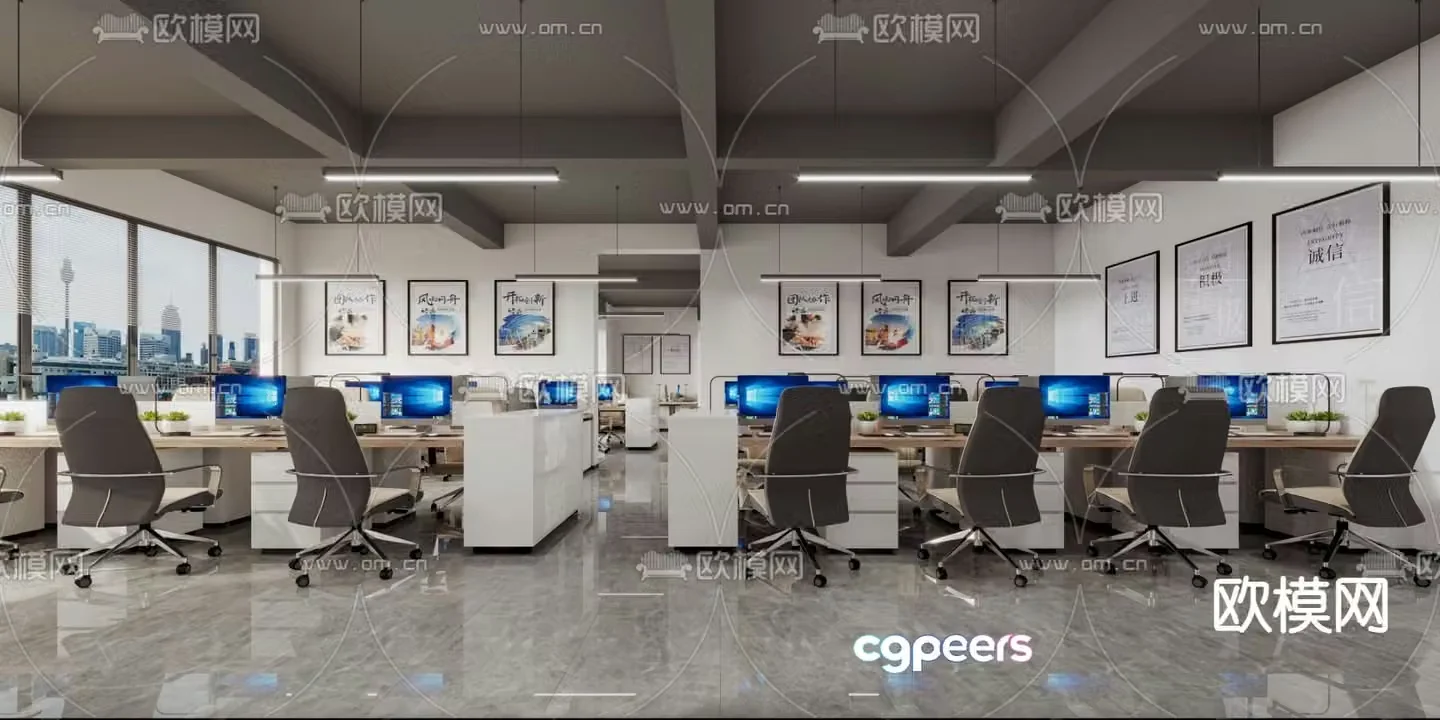 Modern commercial office area 3d model