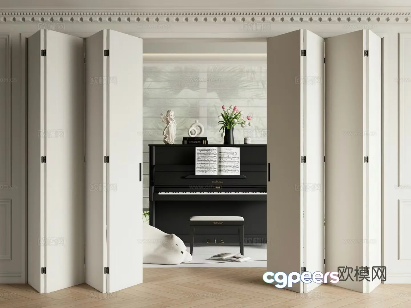 French folding door sliding door multi-connection sliding door piano Shangri-la curtain 3D model