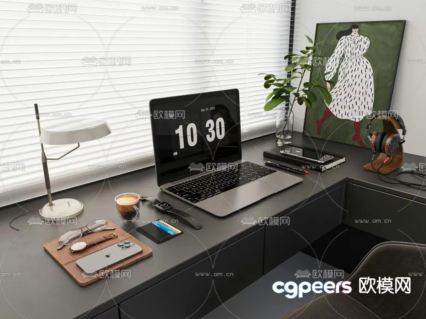 Desktop accessories computer mobile phone desk lamp 3d model