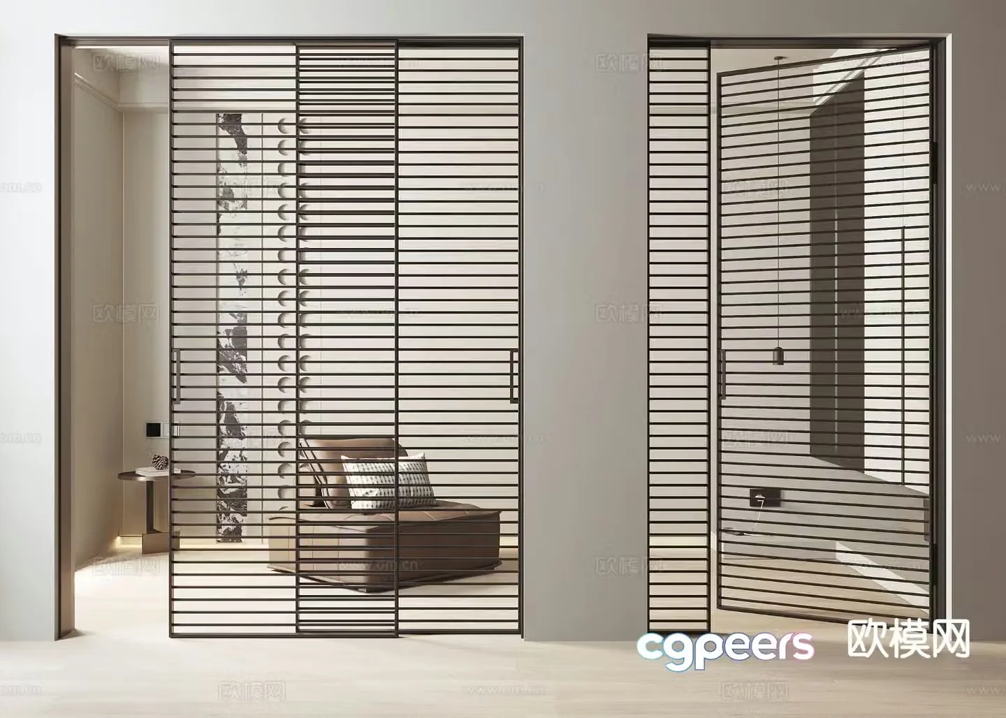 Modern grille door 3d model