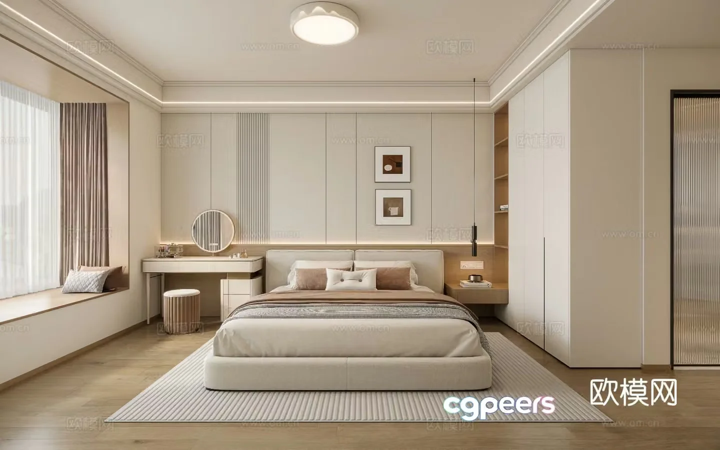 Modern creamy bedroom dressing table master bedroom 3d model