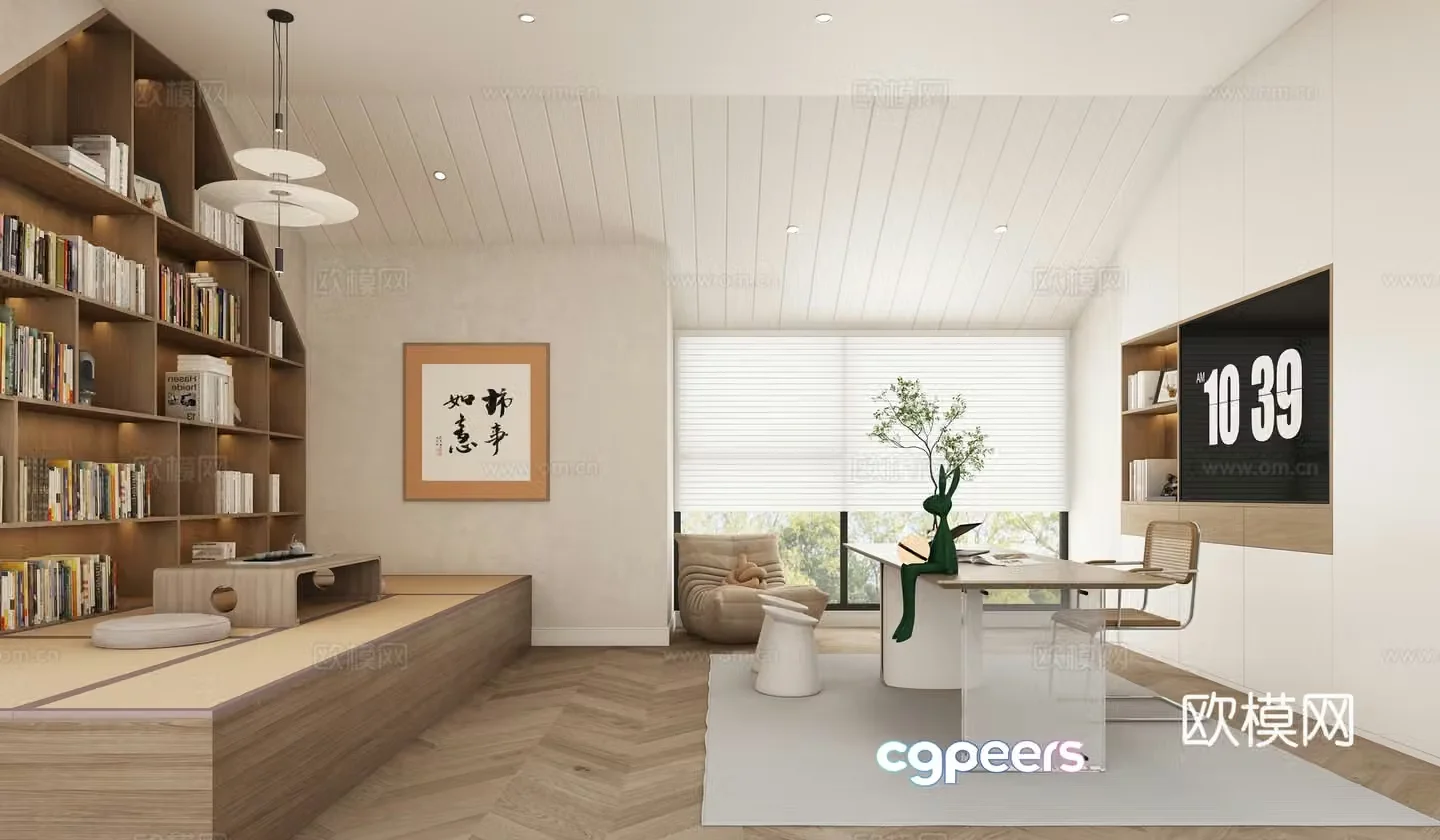 Modern loft study tatami 3d model