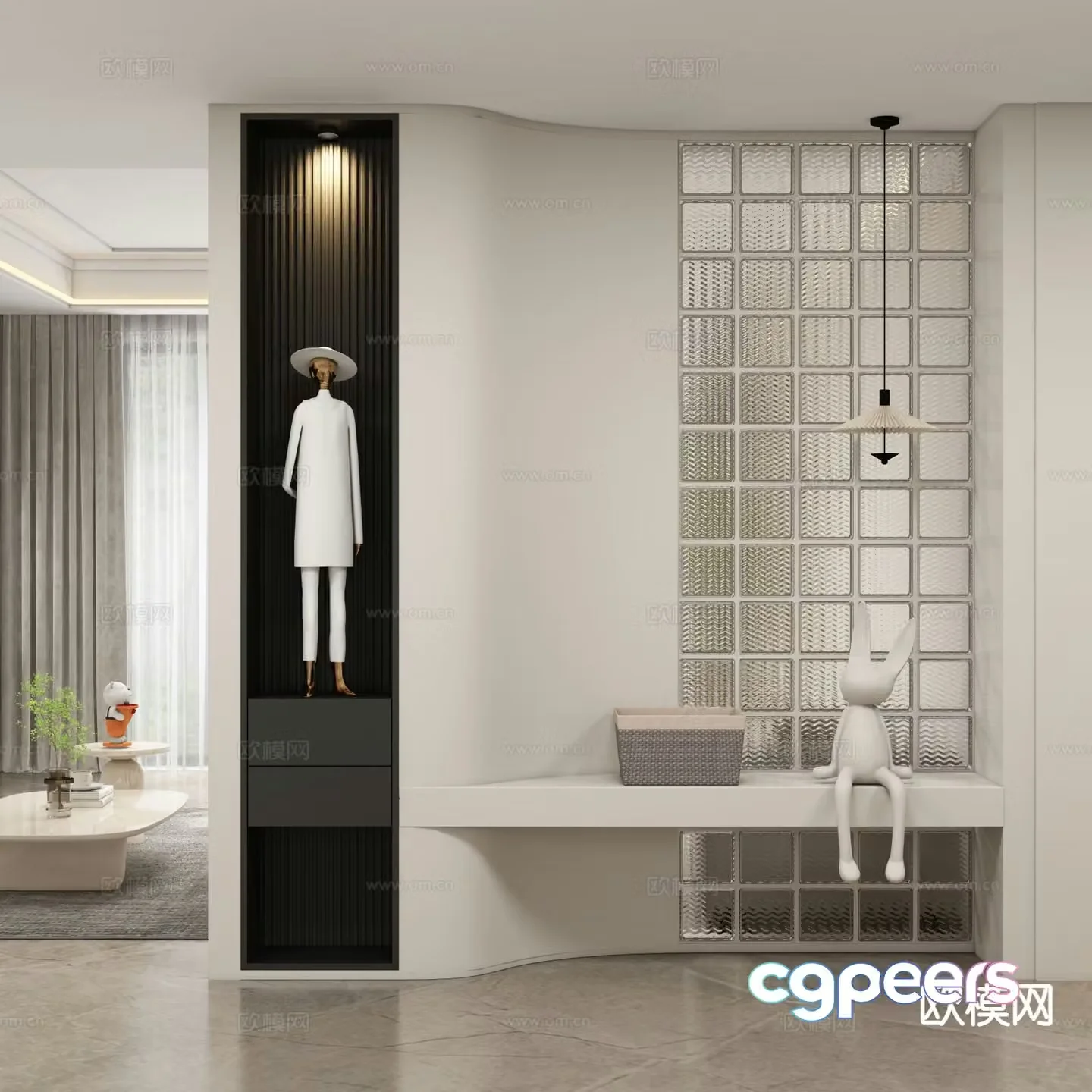 Cream style entrance hall entrance hall aisle 3D model