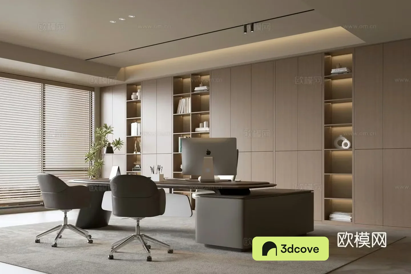 Modern office background wall bookcase office bookcase background wall solid wood office desk chair