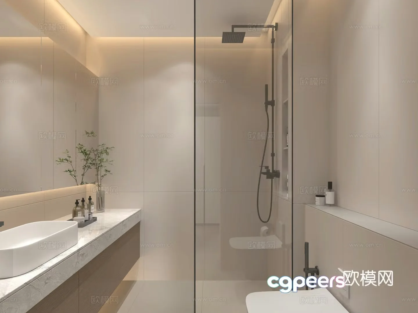 Modern creamy bathroom 3d model