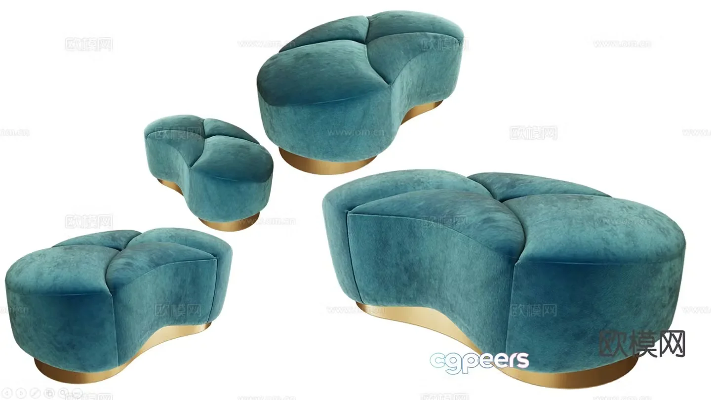 French sofa stool tufted bench 3d model