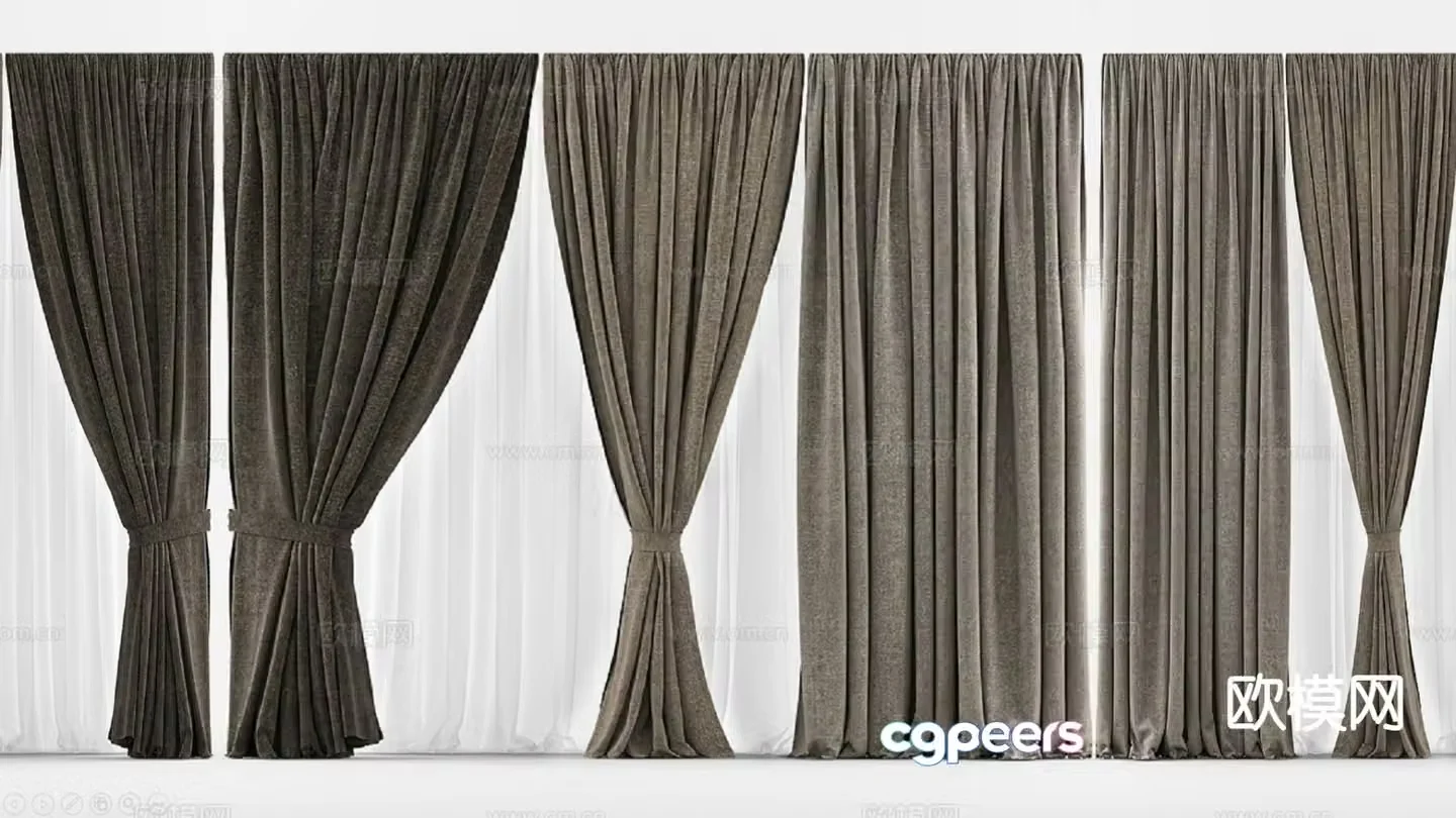 Modern curtains solid color curtains cloth curtains gauze curtain 3d model